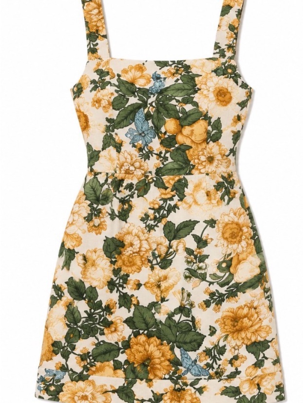 Linen Abercrombie & Fitch Yellow Floral Square-Neck Mini Dress with Green Leaves